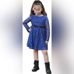 Bonny Billy Girls Midi Lace Dress with Bow Sash Girls Long Sleeve size 5/6 EUC